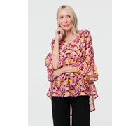 Izabel London Floral Relaxed 3/4 Flared Sleeve Blouse In Pink Pink