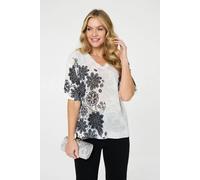 Izabel London Floral Relaxed Open Knit Top - 18 - Sage