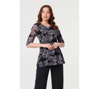 Izabel London Floral Relaxed Semi Sheer Peplum Blouse In Black Black 14