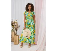 Izabel London Floral Ruched Cap Sleeve Maxi Dress Made from 100% Viscose for Women UK with a Shirred v-Neck.
