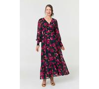 Izabel London Floral Ruched Long Sleeve Maxi Dress - 10 - Green