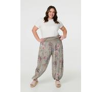 Floral Ruched Waist Harem Trousers Izabel London Brown 16