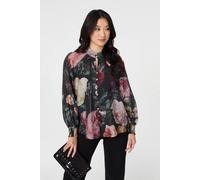 Izabel London Floral Semi Sheer Button Front Shirt Multi