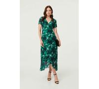 Izabel London Floral Semi Sheer Frilled Hem Maxi Dress - 8 - Green