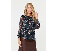 Izabel London Floral Semi Sheer Long Sleeve Blouse - 16 - Blue