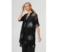 Izabel London Floral Semi Sheer Longline Tunic Shirt For Women UK with long sleeves and front buttons. Black
