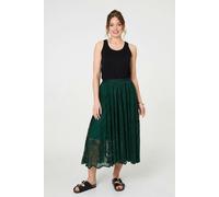 Izabel London Floral Semi Sheer Mesh Layer Midi Skirt - Sage - L