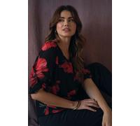 Izabel London Women's Floral Semi Sheer Puff Sleeve Blouse in Black | Size: 14 Izabel London Black 14