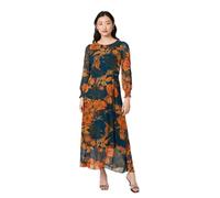 Izabel London Floral Semi Sheer Tie Waist Maxi Dress for Women UK with Long Puff Sleeves and a Layered Hem.