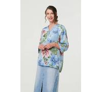 Izabel London Floral Sequin Embellished Relaxed Blouse - 16 - Light Blue