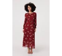 Izabel London Floral Sheer Layer Tie Waist Maxi Dress In Red Red