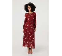 Izabel London Floral Sheer Layer Tie Waist Maxi Dress - Red - 8
