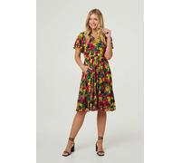 Izabel London Floral Shirred Short Sleeve Midi Dress - Green - 18