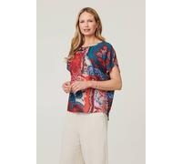 Izabel London Floral Short Angel Sleeve Ruched Blouse In Red Red