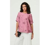 Izabel London Floral Short Puff Sleeve Blouse Top for Women UK with a Round Neck and a Hip Length Hem.