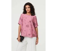 Izabel London Floral Short Puff Sleeve Blouse Top In Pink Pink 12