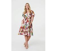 Izabel London Women's Floral Short Puff Sleeve Midi Dress in Pink | Size: 10 Izabel London Pink 10