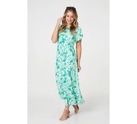 Izabel London Floral Short Sleeve Maxi Dress In Green Green 12