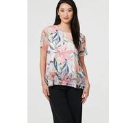 Izabel London Women's Floral Short Sleeve Mesh Layered Top in Pink | Size: 12 Izabel London Pink 12