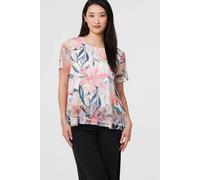Izabel London Floral Short Sleeve Mesh Layered Top In Pink Pink 12