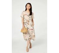 Izabel London Floral Short Sleeve Oversized Midi Dress - 16 - Linen
