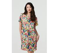 Izabel London Floral Short Sleeve Shift Short Dress for Women UK with a Scoop Neck and Pockets.