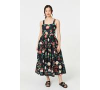 Izabel London Floral Sleeveless Skater Midi Dress - Black - 10