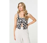 Izabel London Floral Sleeveless Split Front Crop Top - Black - 14