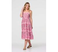 Izabel London Floral Sleeveless Tiered Sun Dress - Pink - 14