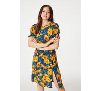 Izabel London Floral Split Front Midi Tea Dress In Blue Blue 10