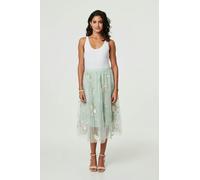 Izabel London Floral Texture Semi Sheer Midi Skirt In Green Green S