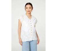 Izabel London Floral Textured Cap Sleeve Blouse - 14 - White