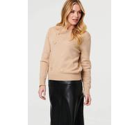 Izabel London Women's Floral Textured Detail Relaxed Jumper in Beige | Size: Large Izabel London Beige L