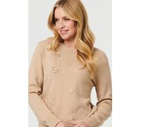 Izabel London Women's Floral Textured Detail Relaxed Jumper in Beige | Size: Large Izabel London Beige L