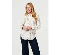 Izabel London Floral Textured Long Sleeve Shirt - 12 - White