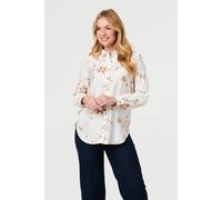 Izabel London Floral Textured Long Sleeve Shirt In White White