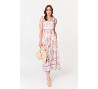 Izabel London Floral Tie Sleeveless A-Line Midi Dress In White White