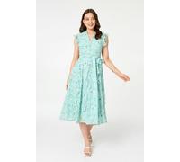 Izabel London Floral Tie Waist Frilled Midi Dress - 10 - Green