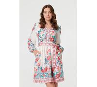 Izabel London Floral Tie Waist Long Sleeve Short Dress - 8 - Red