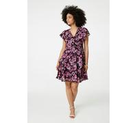 Izabel London Floral Tie-Waist Ruffled Mini Dress - Pink - 10