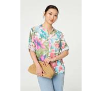 Izabel London Floral Turn-Up Sleeve Relaxed Blouse - 10 - White