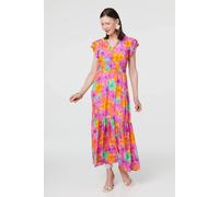 Izabel London Floral V-Neck Cap Sleeve Maxi Dress Multi