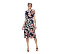 Izabel London Floral V-Neck Pleated Midi Wrap Dress for Women UK with a v-Neck and a Faux wrap Shape.