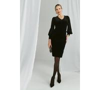 Izabel London Velvet Long Sleeve Shift Dress - Black - 10