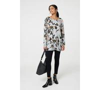 Izabel London Floral Wide Neck Relaxed Long Sleeve Top - Grey - 10