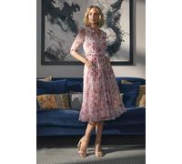 Izabel London Floral Wrap Front Tea Dress - Red - 16