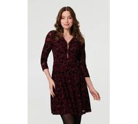 Izabel London Floral Zip V-Neck Short Skater Dress - 14 - Red