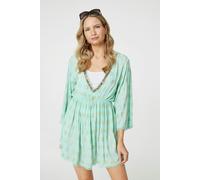 Izabel London Foiled Leaf Print Short Beach Dress - Green - 10