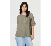 Izabel London Frayed Edge Floral Embellished Top - 12 - Grey