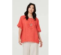 Izabel London Frayed Edge Floral Embellished Top - 12 - Orange